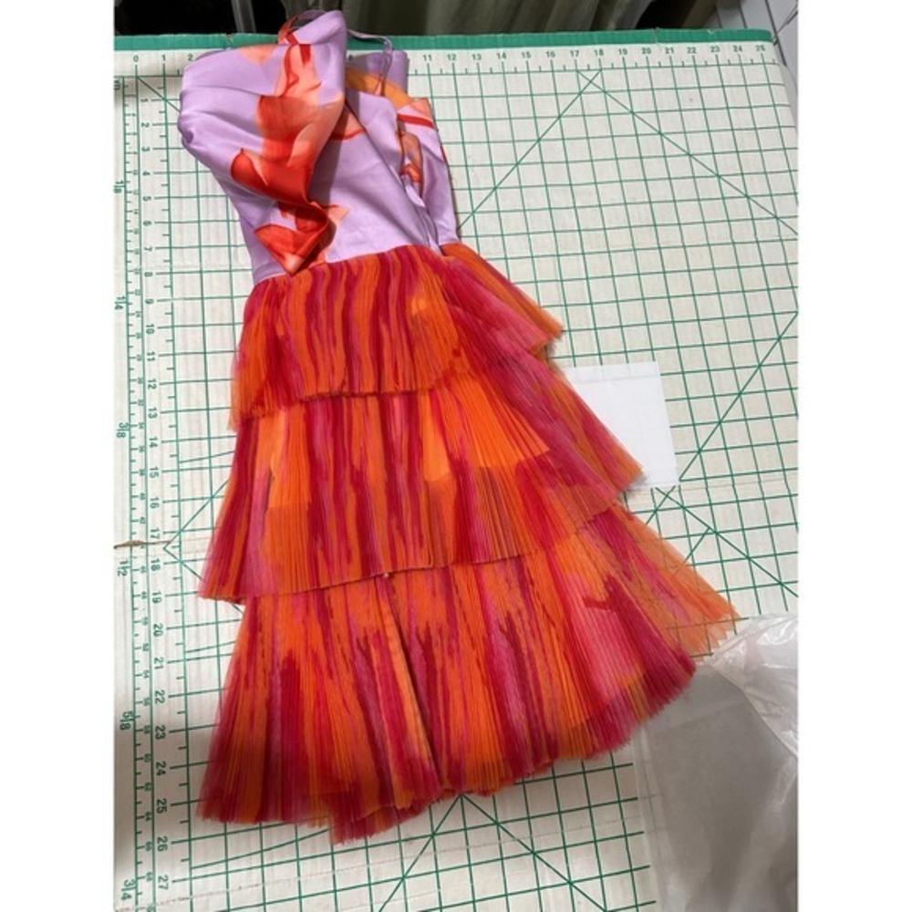 Anthropologie Hutch 6 Tier Tulle Mini Dress Orange Floral Bow Party Cocktail - Picture 7 of 12